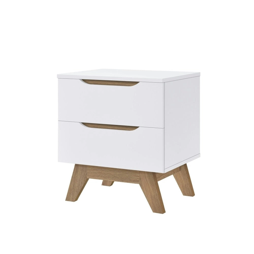 Penelope Scandinavian Wooden Bedside Side Table NightStand - White & Oak