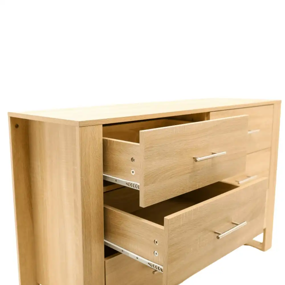 Modern Wooden Chest Of 6-Drawers Dresser Lowboy Sideboard Cabinet - Oak