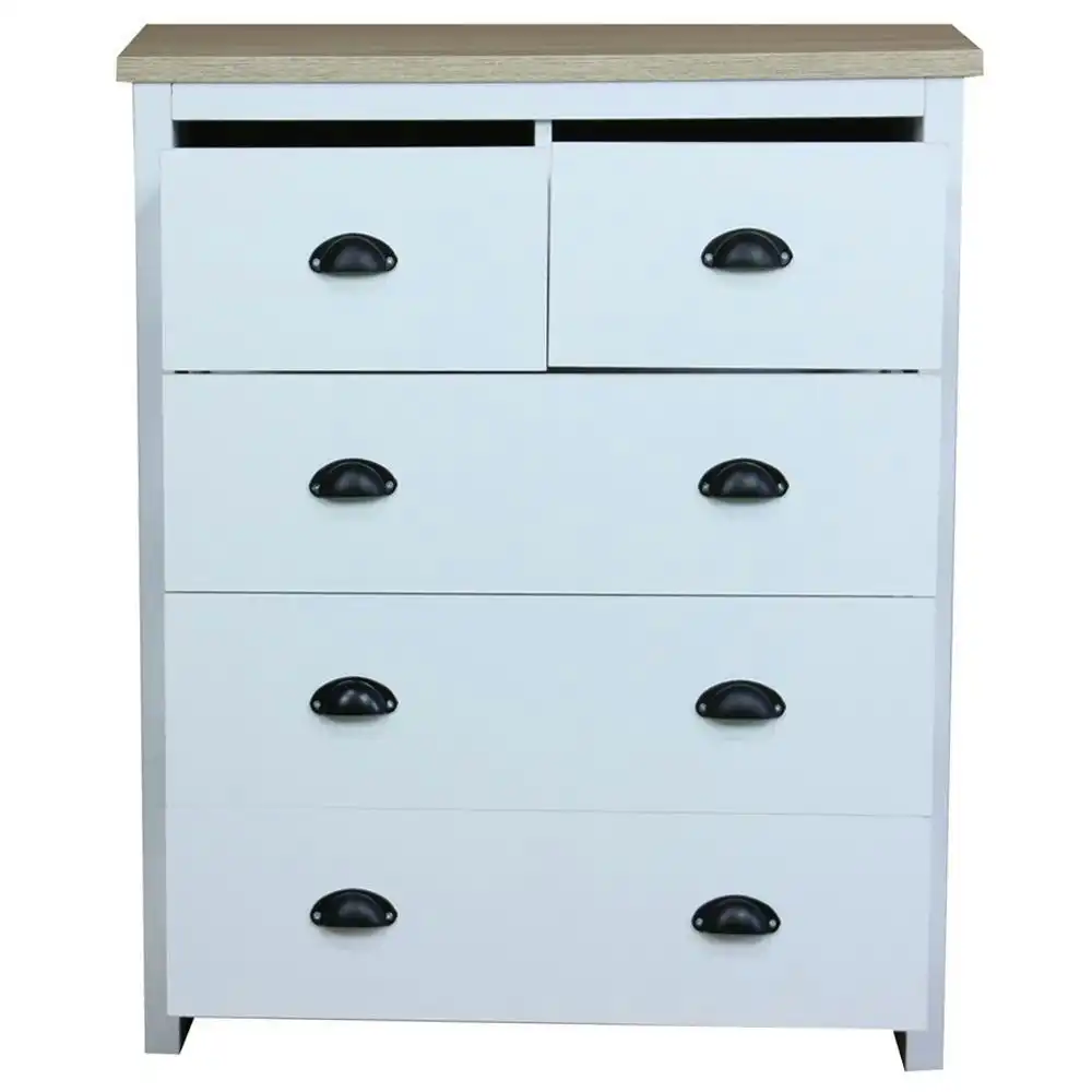 Design Square Ari Modern Chest Of 5-Drawers Tallboy Dresser Storage Cabinet - Oak & White