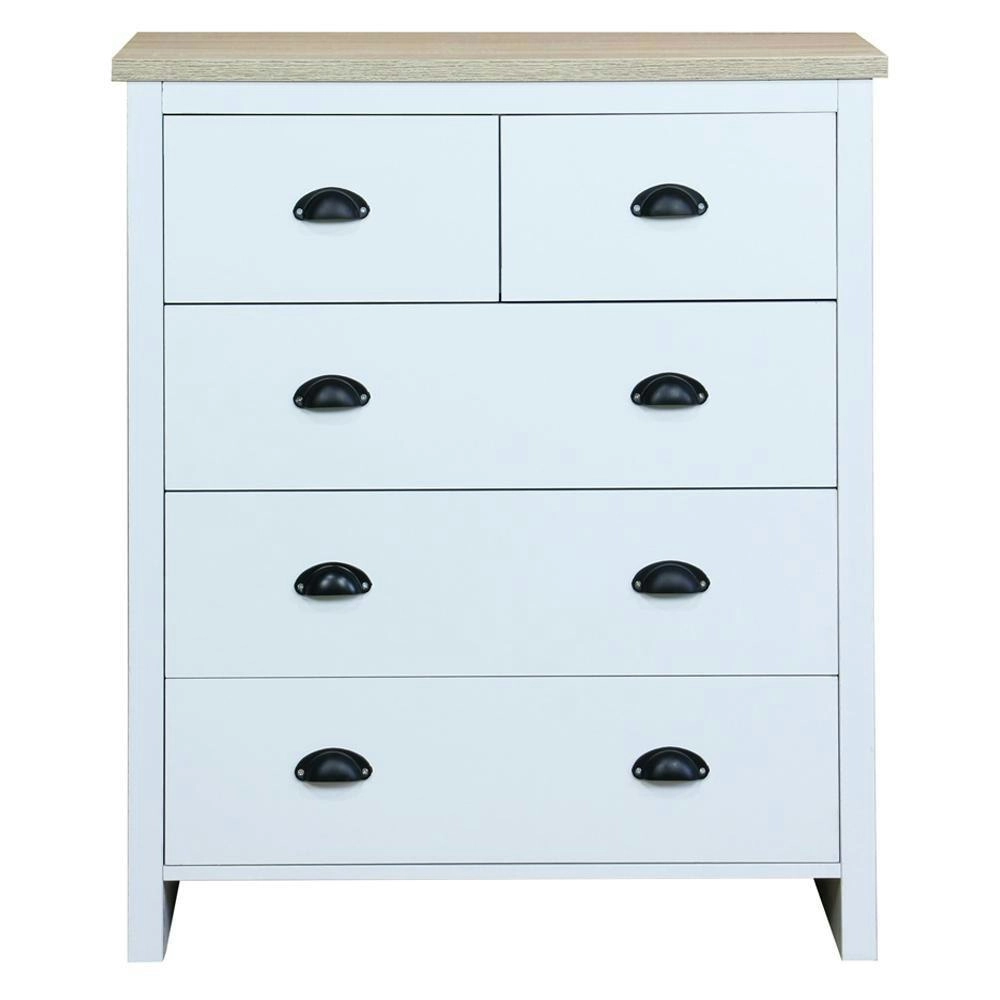 Design Square Ari Modern Chest Of 5-Drawers Tallboy Dresser Storage Cabinet - Oak & White