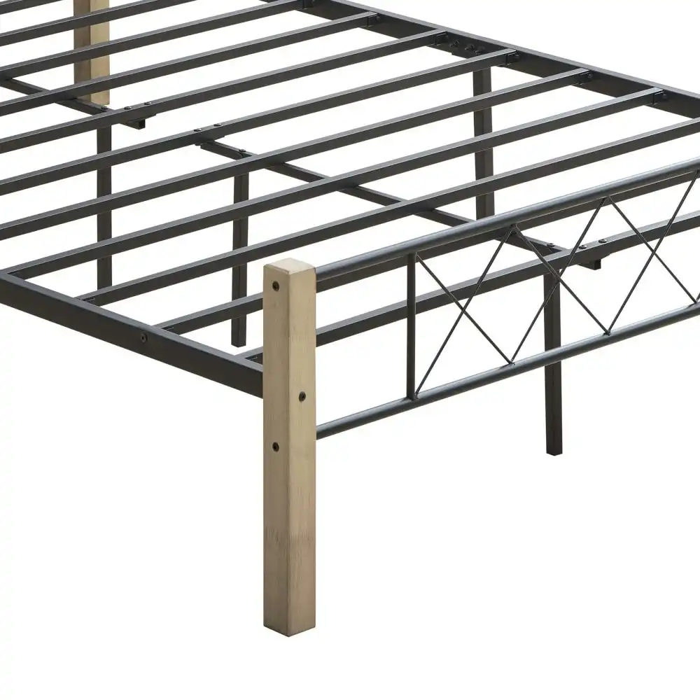 Gale Classic Bed Frame Wooden Post Metal Frame Queen Size - Maple & Black