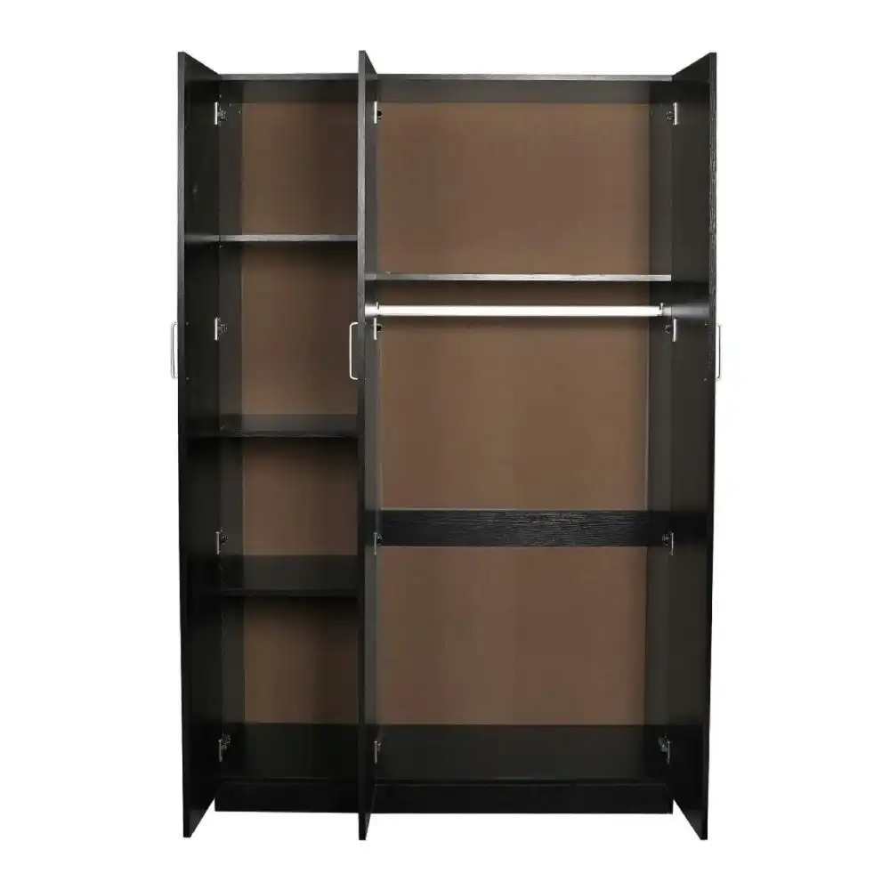 Design Square Modern 3-Door Multi-Purpose Wardrobe Closet Clothes Storage Cabinet - Black