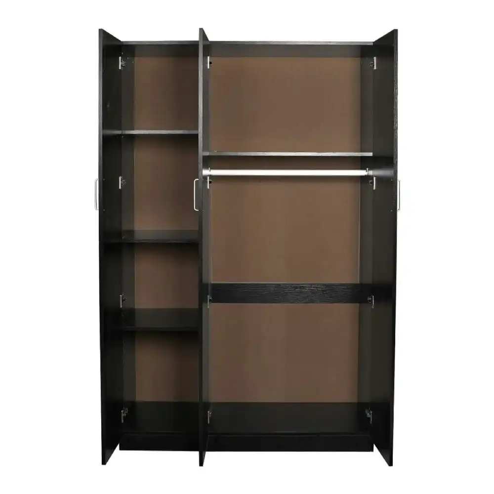 Modern 3-Door Multi-Purpose Wardrobe Closet Clothes Storage Cabinet - Black