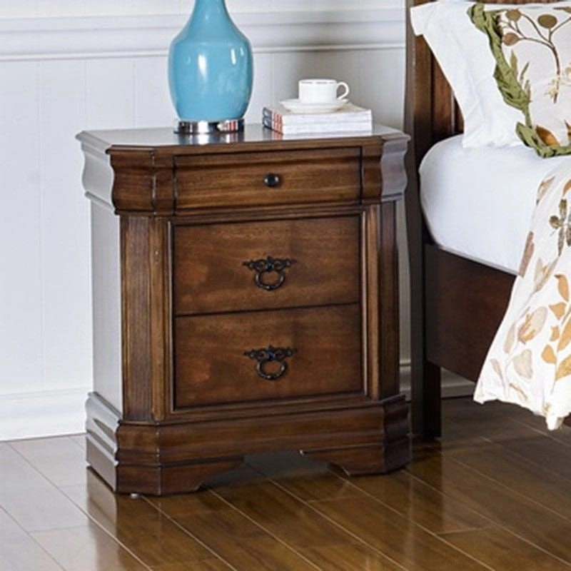 Our Home Ariana European Classic Solid Wooden Bedside Nightstand Side Table W/ 2-Drawers - Brown