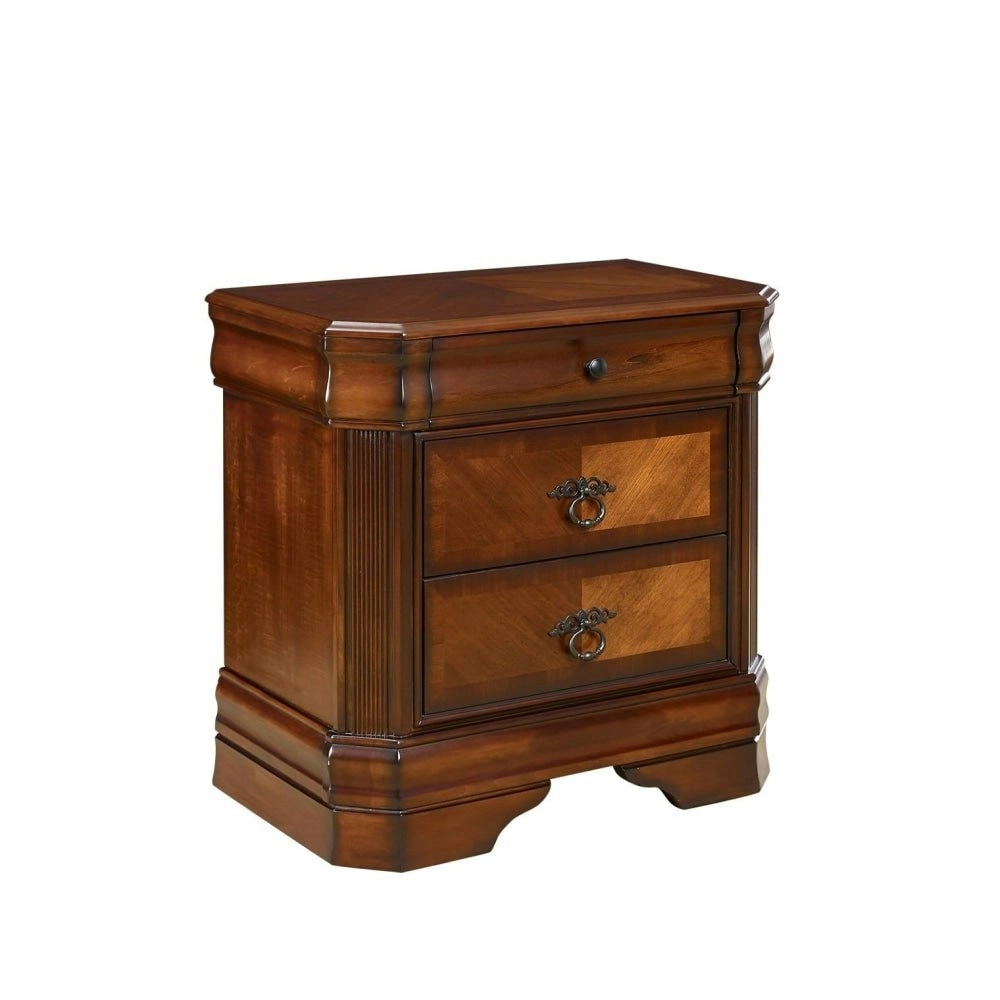 Our Home Hamshire Solid Wooden Bedside Nightstand Side Table W/ 2-Drawers - Burnished Cherry