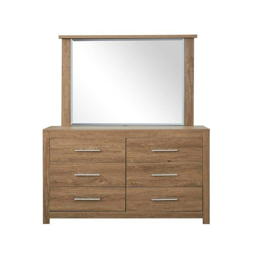 Design Square Modern 6-Drawer Dresser Low Boy Sideboard Buffet Unit With Mirror - Dark Oak