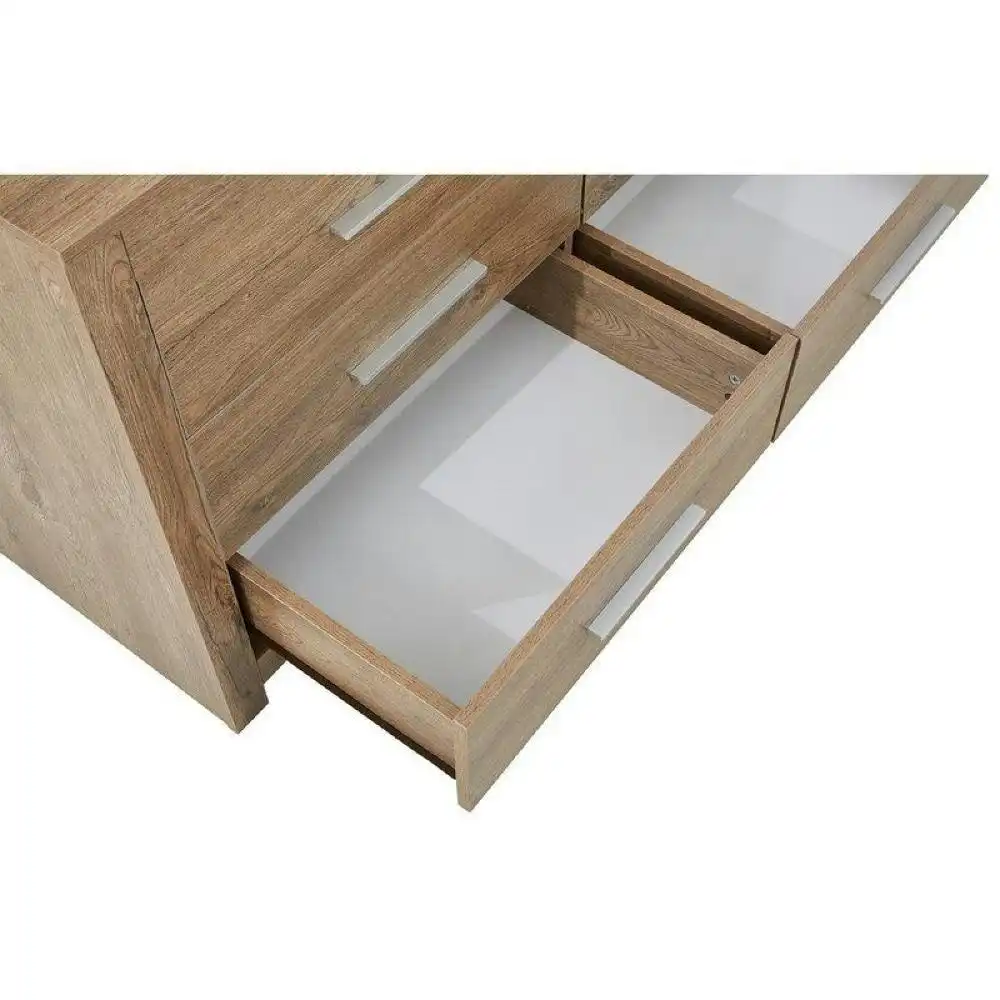Modern 6-Drawer Dresser Low Boy Sideboard Buffet Unit With Mirror - Dark Oak