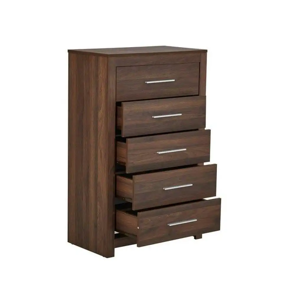 Modern Chest of 5-Drawers TallBoy Wooden Storage Cabinet - Walnut