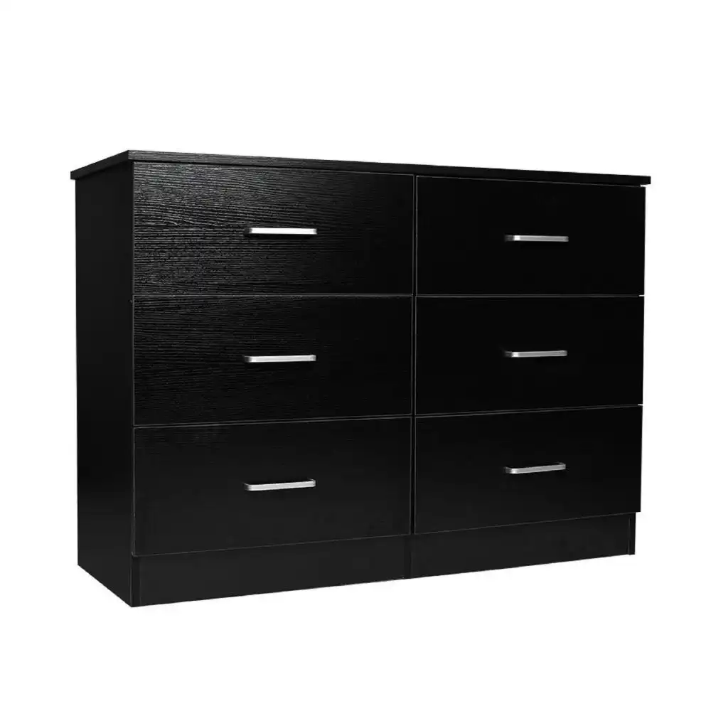 Modern 6-Drawer Chest Dresser Lowboy Storage Cabinet - Black