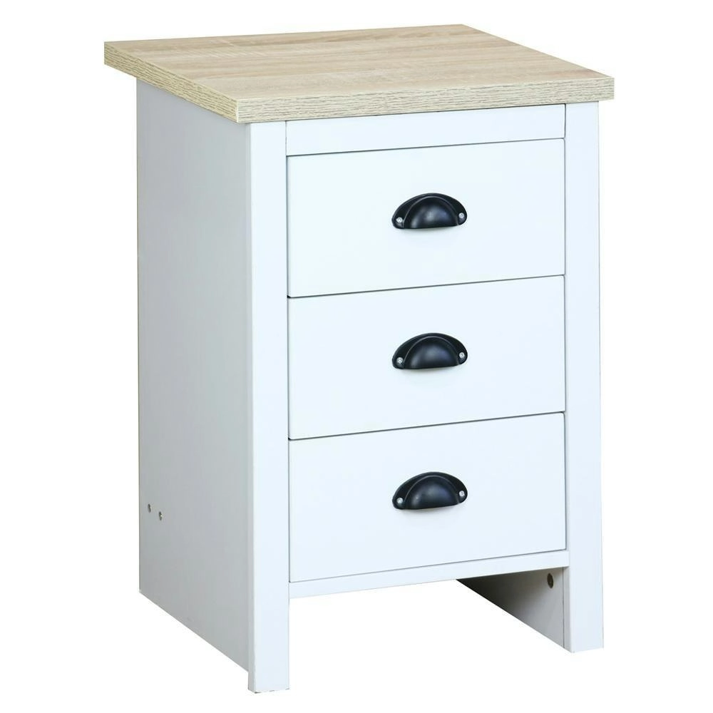 Design Square Ari Modern Bedside Nightstand End Lamp Side Table W/ 3-Drawers - Oak & White