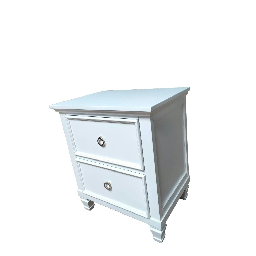 Our Home Seina Hampton Classic Solid Wooden Bedside Nightstand Side Table W/ 2-Drawers - White