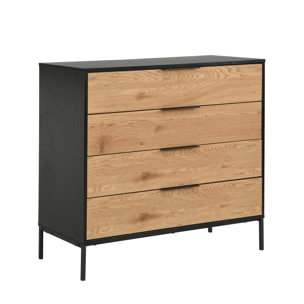 Design Square Vita Chest Of 4-Drawers Tallboy Storage Cabinet - Black/Oak