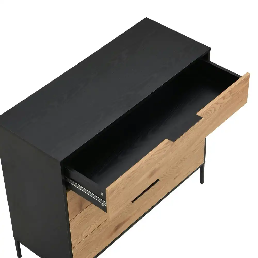 Vita Chest Of 4-Drawers Tallboy Storage Cabinet - Black/Oak