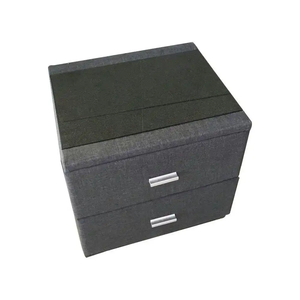 Elena Fabric 2-Drawers Bedside Nightstand Side Table - Dark Grey