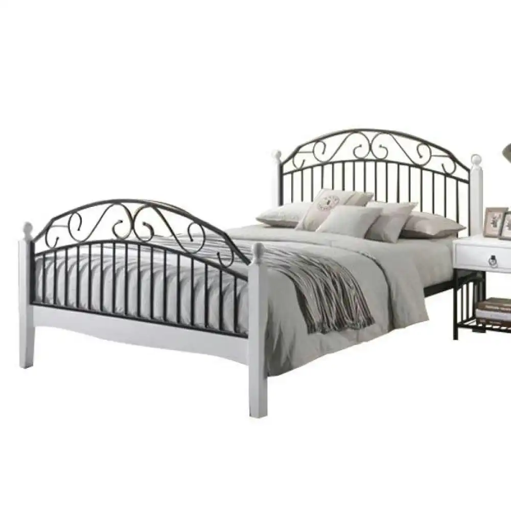 Ashley King Size Bed Frame - Black Metal Frame - White