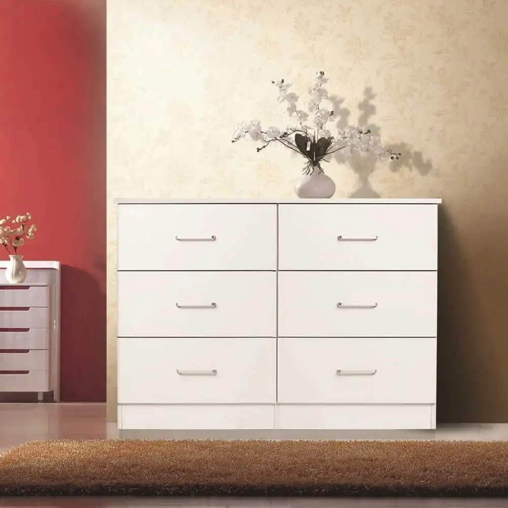 Modern 6-Drawer Chest Dresser Lowboy Storage Cabinet - White