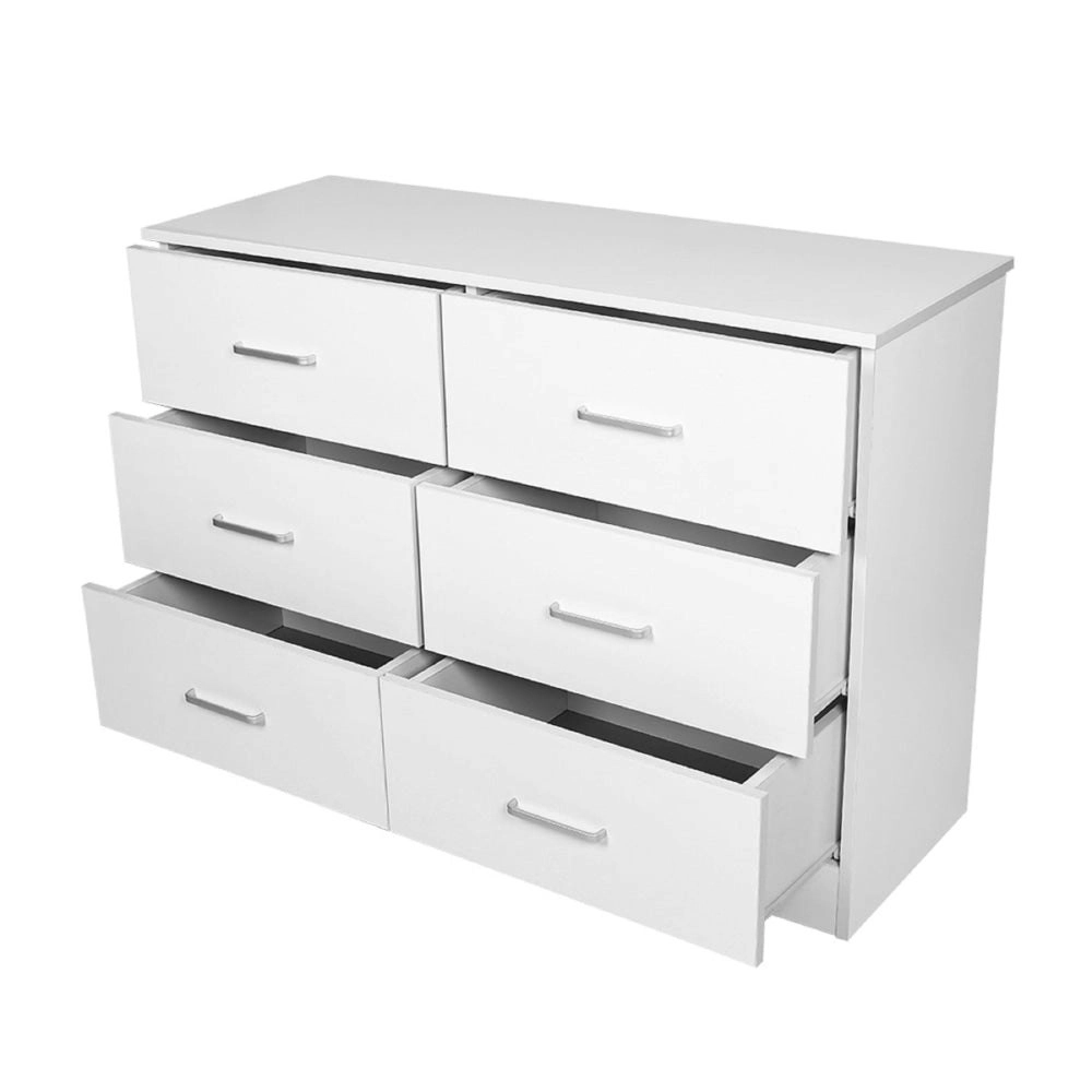 Design Square Modern 6-Drawer Chest Dresser Lowboy Storage Cabinet - White