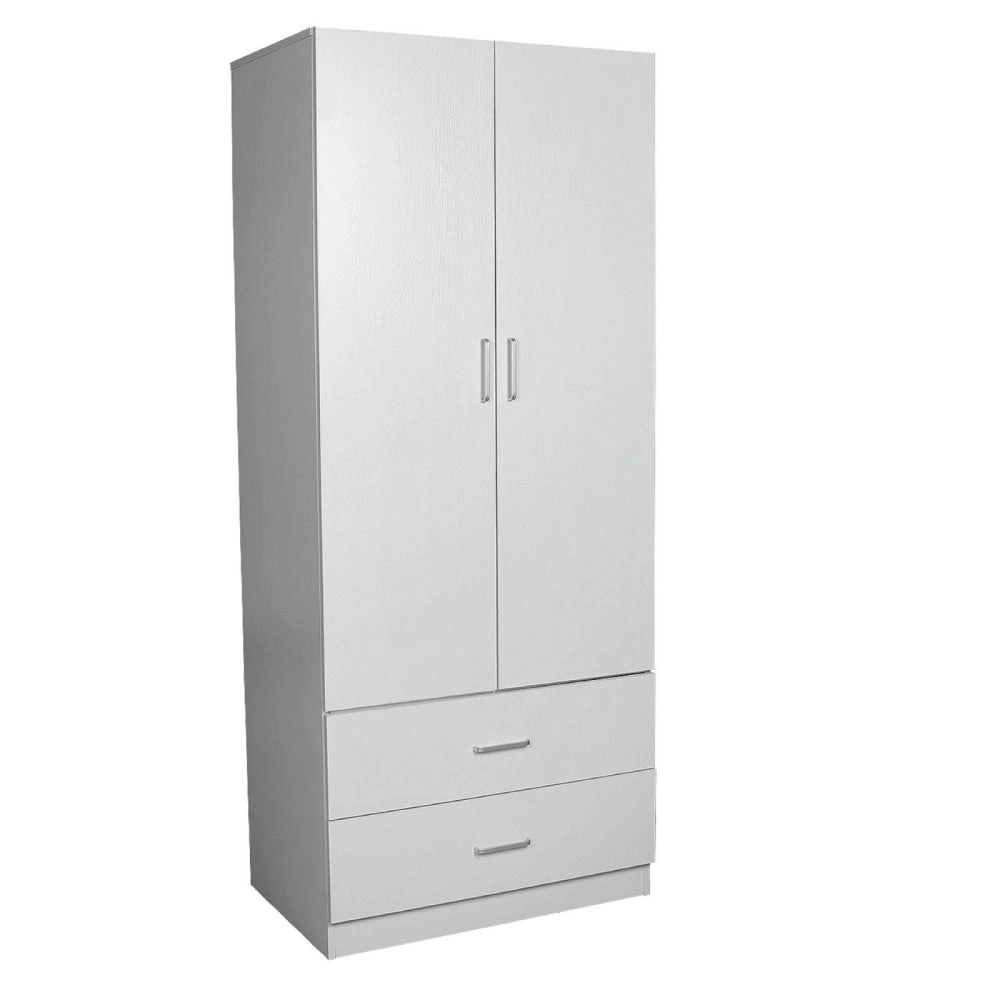 Design Square Modern 2-Door 2-Drawers Wardrobe Closet Clothes Storage Cabinet - White