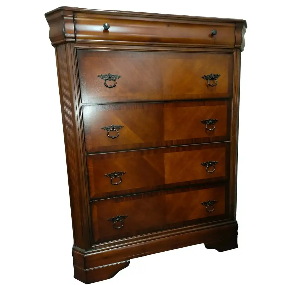 Hamshire Solid Wooden Chest Of Drawers Tallboy Storage Cabinet - Burnished Cherry