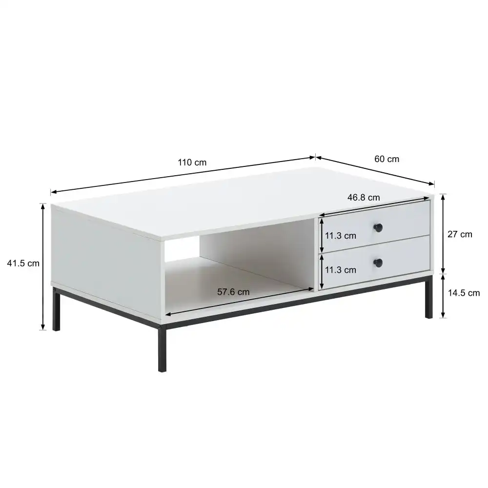 Design Square Urbano Rectangular Wooden Coffee Table W/ 4-Drawers - White/Black