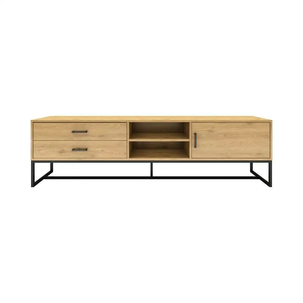 HomeStar Amsterdam TV Stand Cabinet Entertainment Unit Storage Cabinet 160cm - Black Metal Frame - Oak