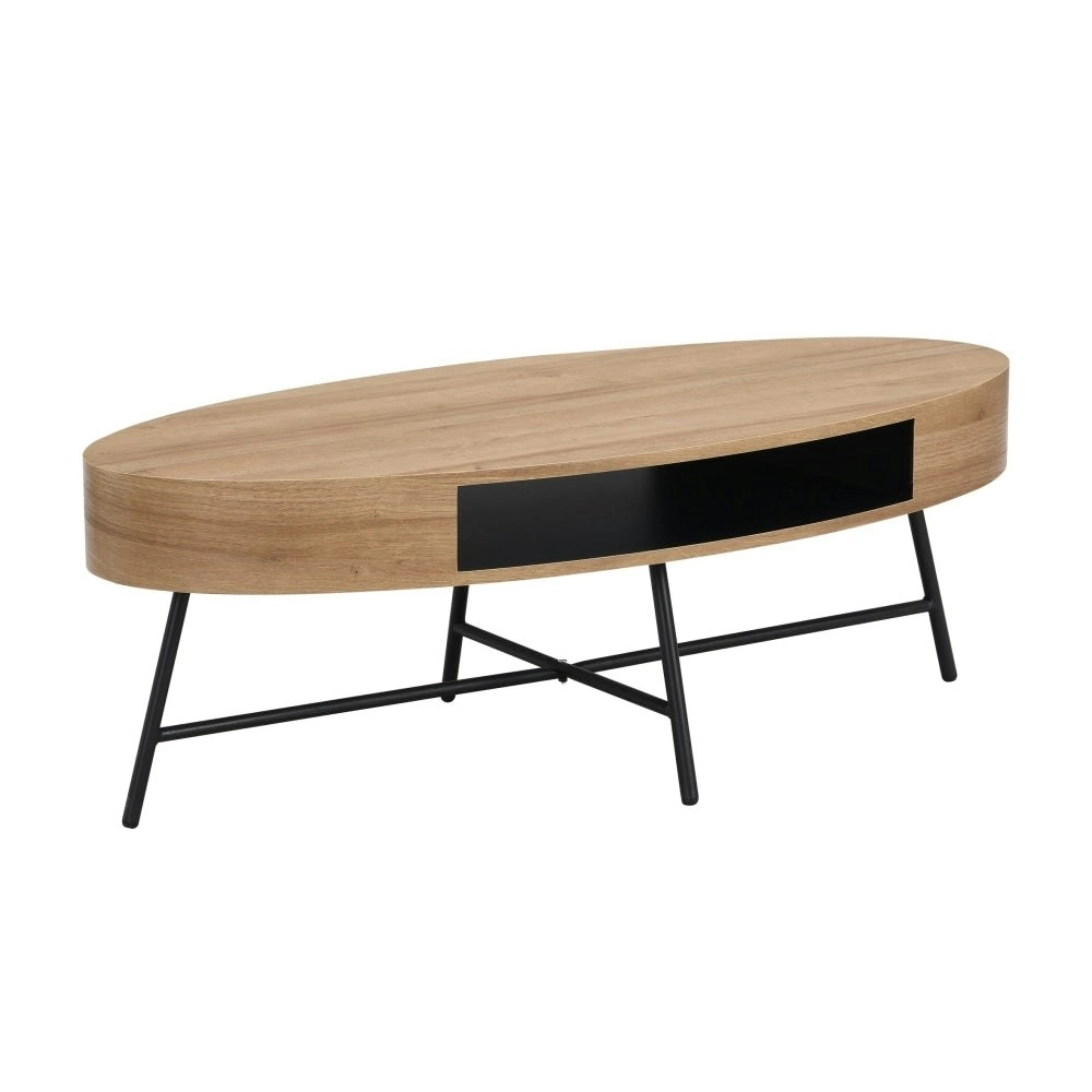 Design Square Willow Modern Scandinavian Wooden Oval Coffee Table - Oak/Black