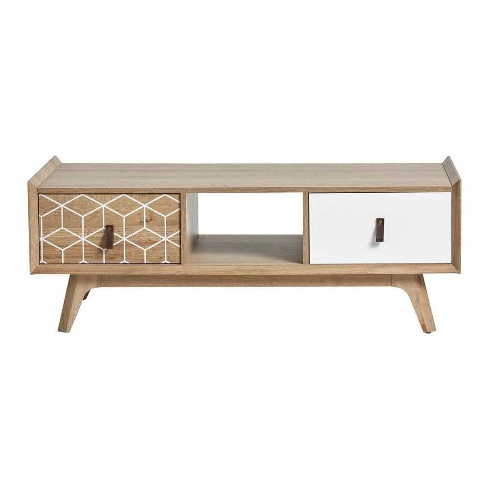 Design Square Olive Modern Scandinavian Coffee Table W/ 2-Drawers - Oak/White