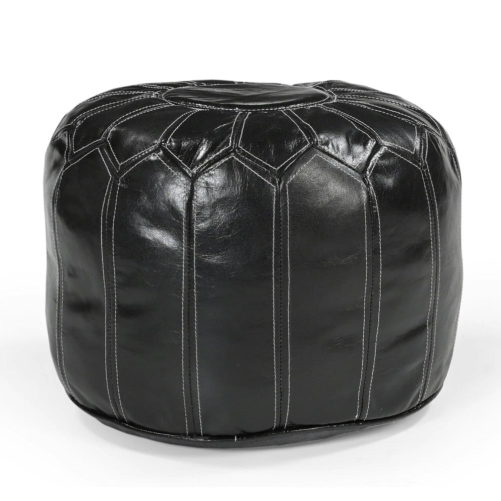 Pouffe Industrial Vintage Leather Round Foot Stool Ottoman Black