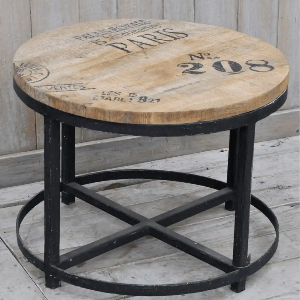 Vintage Rustic Round Hardwood Coffee Table