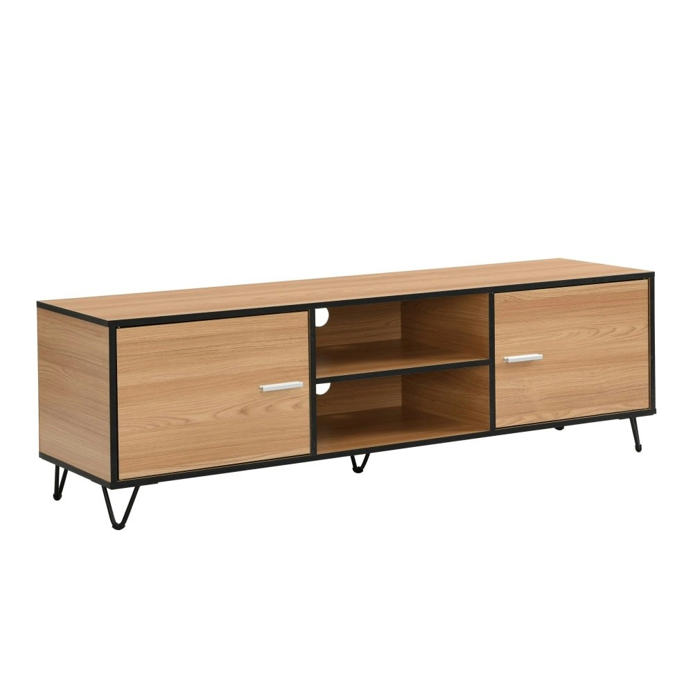 Design Square Roy TV Stand Entertainment Unit W/ 2-Doors - Oak/Black