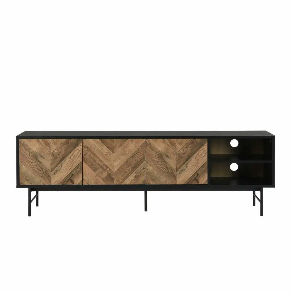 Design Square Magnus Entertainment Unit TV Stand W/ 3-Doors - Walnut/Black