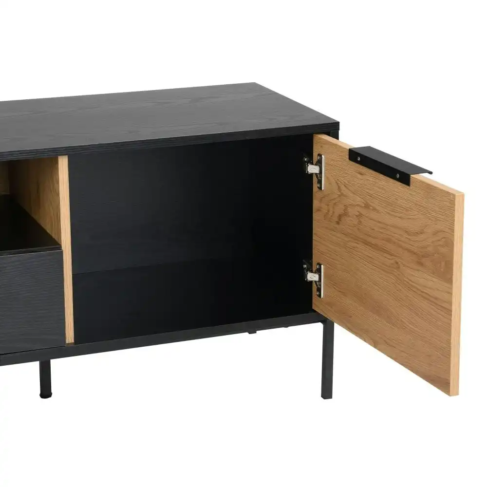 Design Square Everly Scandinavian Lowline Entertainment Unit TV Stand 170cm - Black/Oak