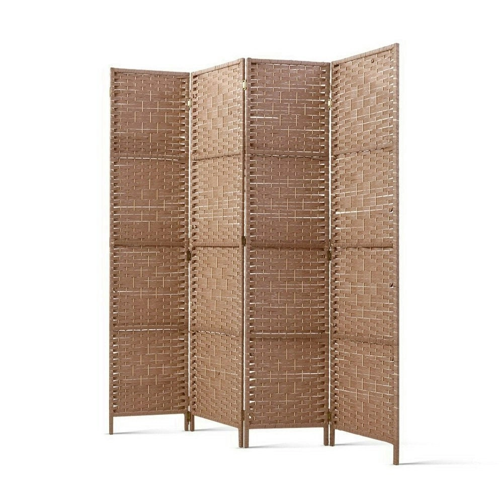 4 Panel Room Divider Screen Privacy Rattan Timber Foldable Dividers Stand Hand Woven