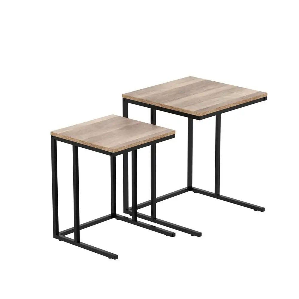 Coffee Table Nesting Side Tables Wooden Rustic Vintage Metal Frame