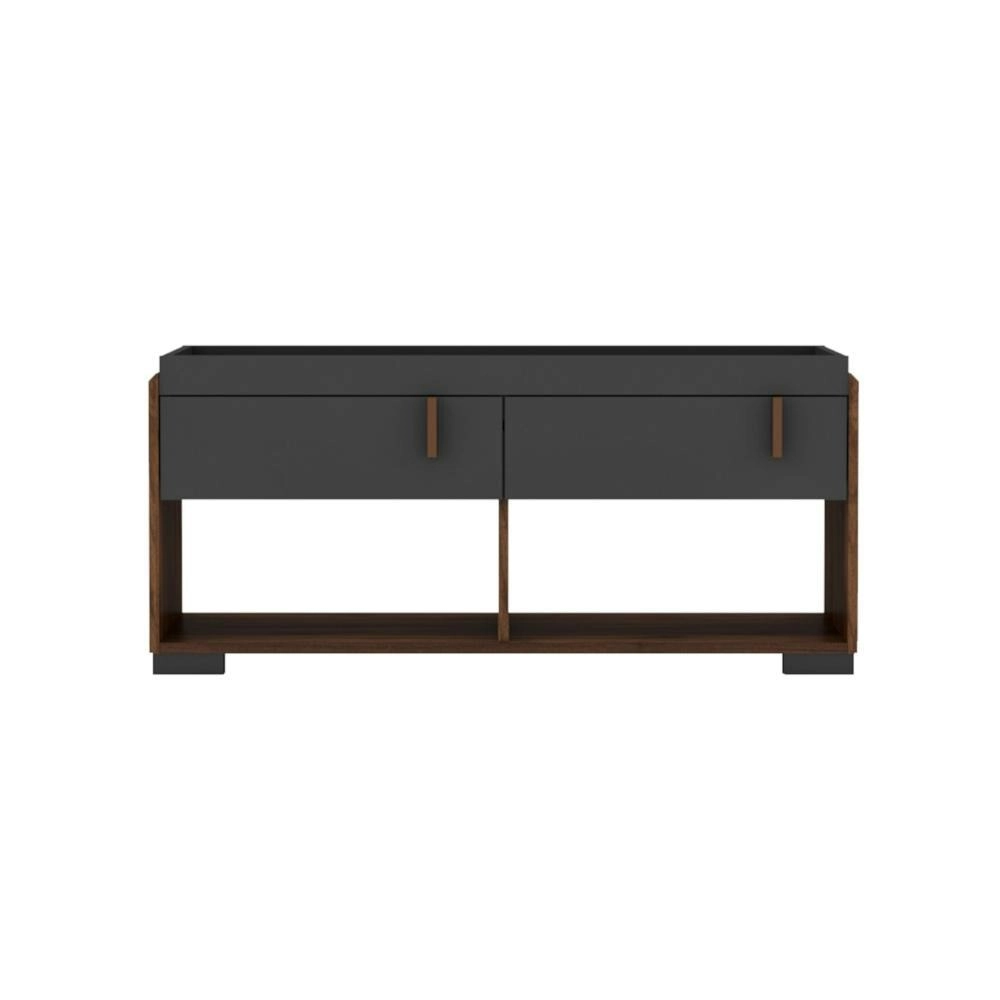 Lancester Open Shelves Coffee Table With 2 Drawers - Walnut & Dark Grey