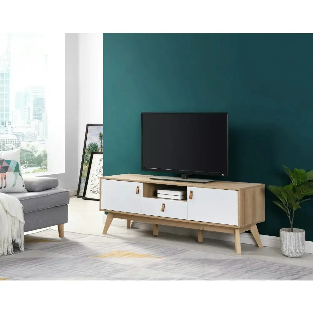 Design Square Eliana Modern Scandinavian Entertainement Unit TV Stand 150cm - Oak/White