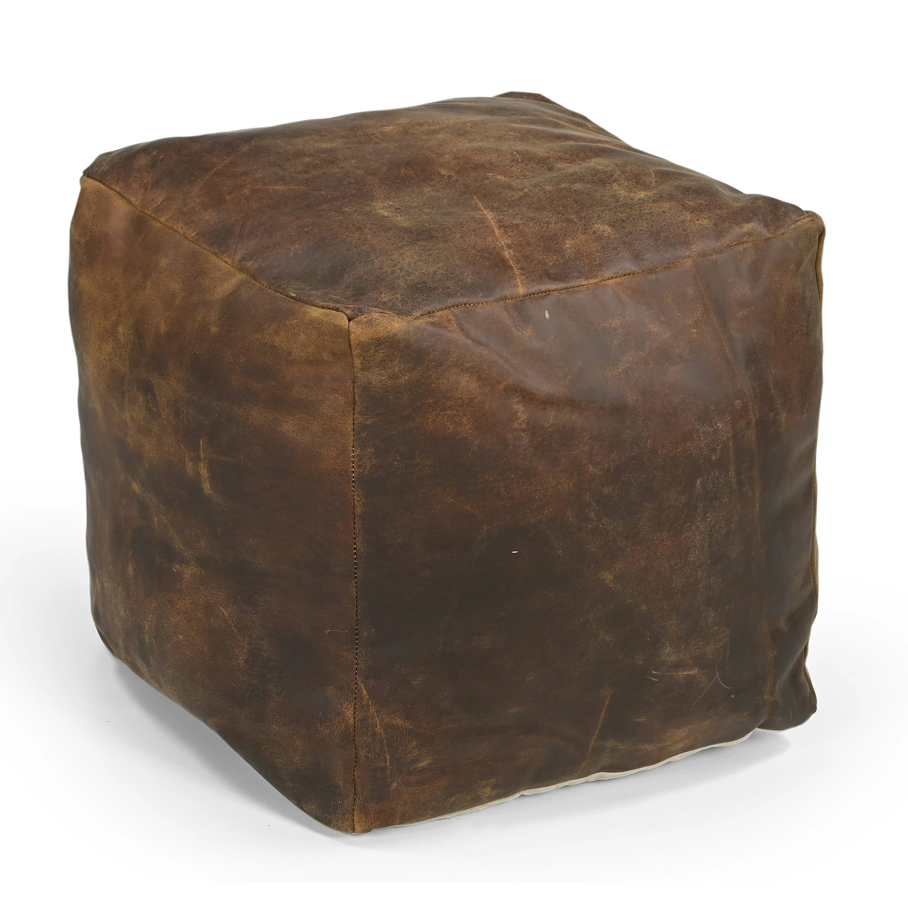 Vincent Vintage Rustic Leather Square Foot Stool Ottoman