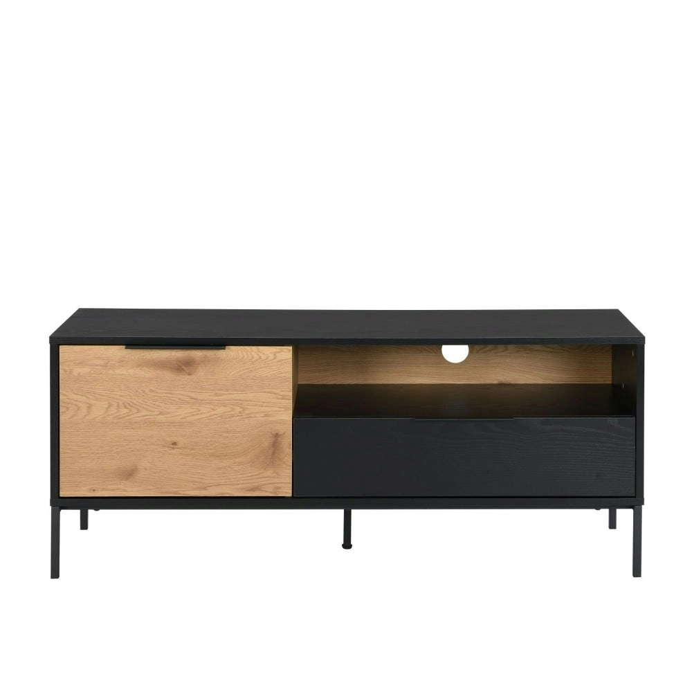 Design Square Everly Scandinavian Lowline Entertainment Unit TV Stand 120cm - Black/Oak