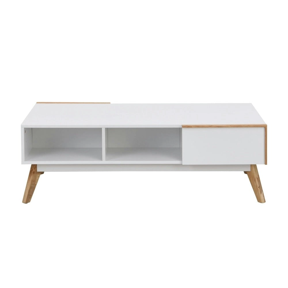 Design Square Autumn Scandinavian Rectangular Coffee Table W/ 2-Drawers - White/Oak