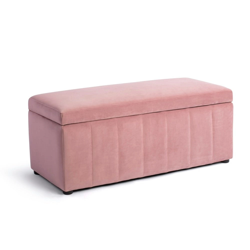 Design Square Lumine Velvet Storage Ottoman Box Bench Foot Stool - Pink