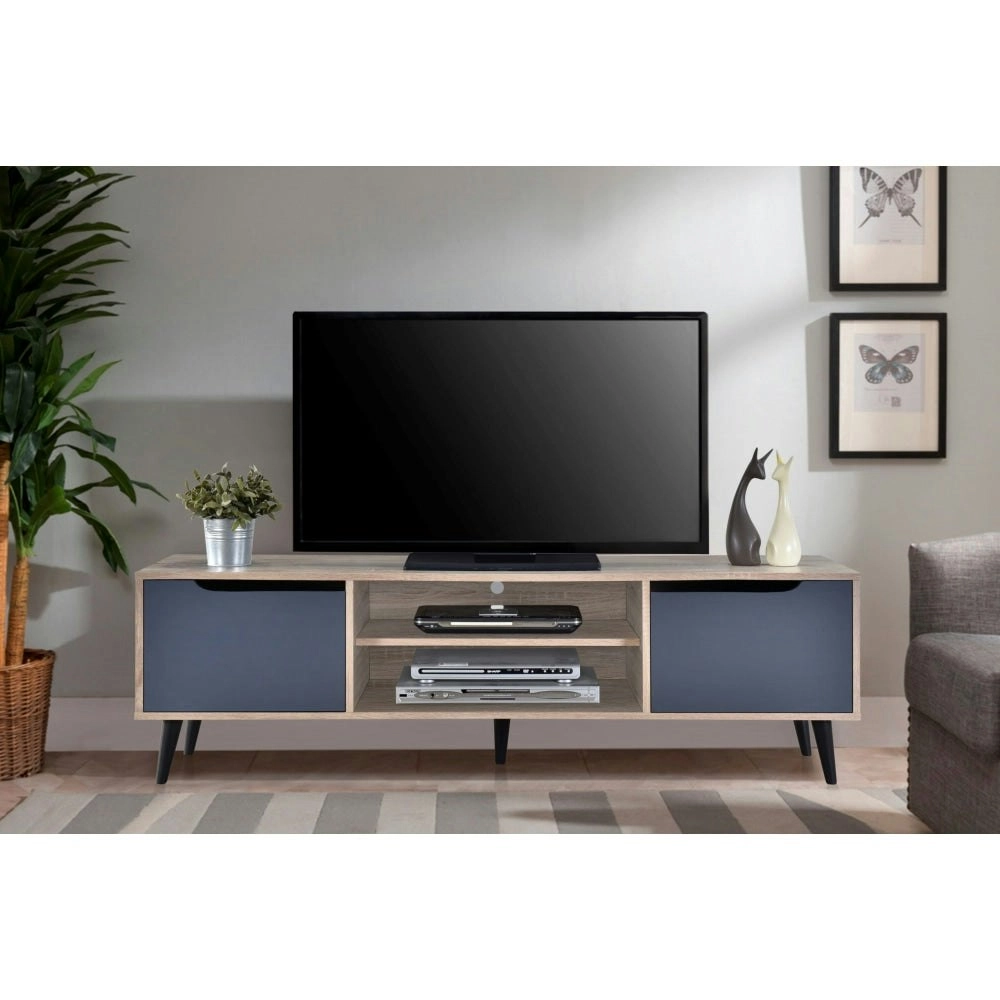 Crest Lowline Industrial Wooden Entertainment Unit TV Stand 150cm - Oak & Dark Grey