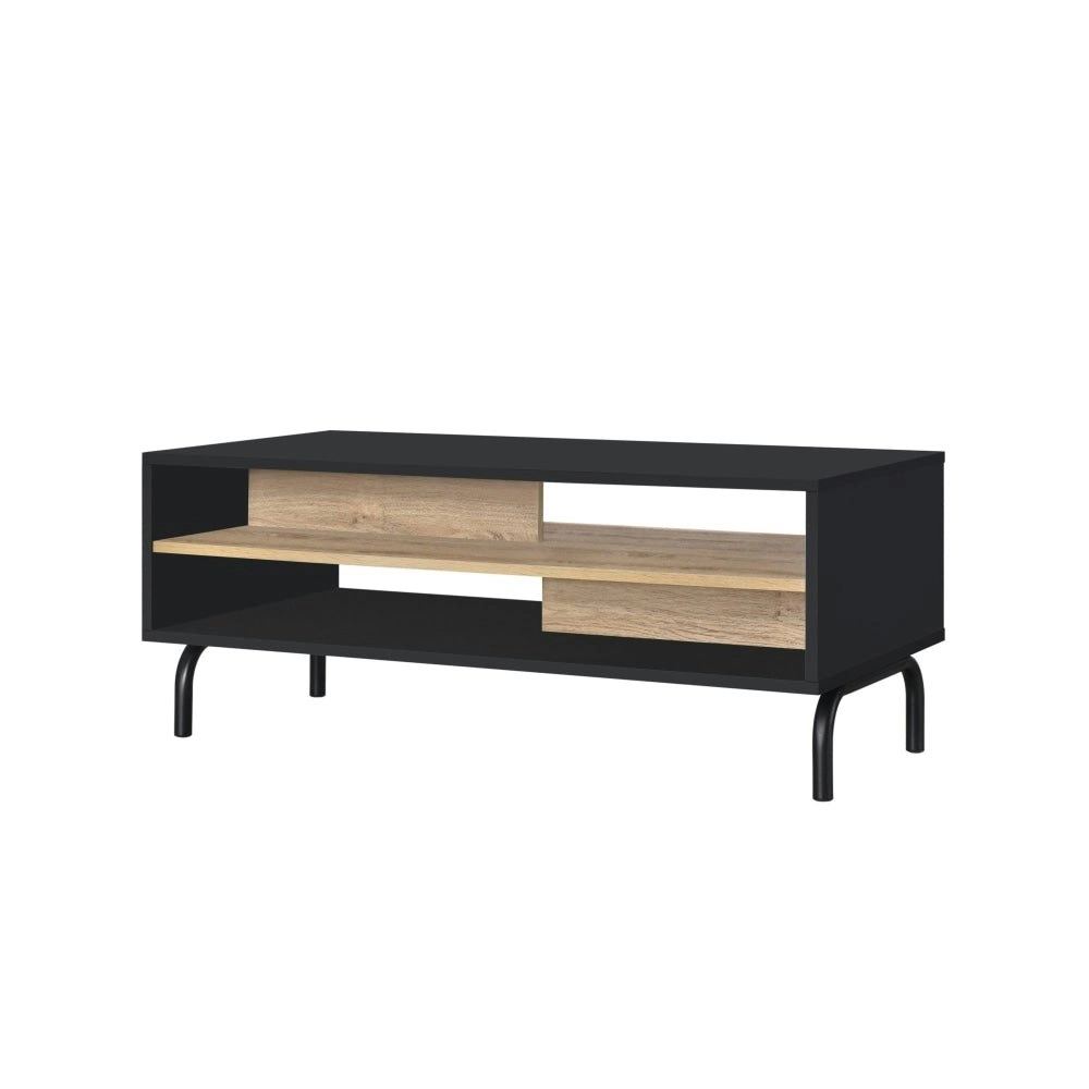 Madden Scandinavian Wooden Open Shelf Coffee Table - Oak & Black