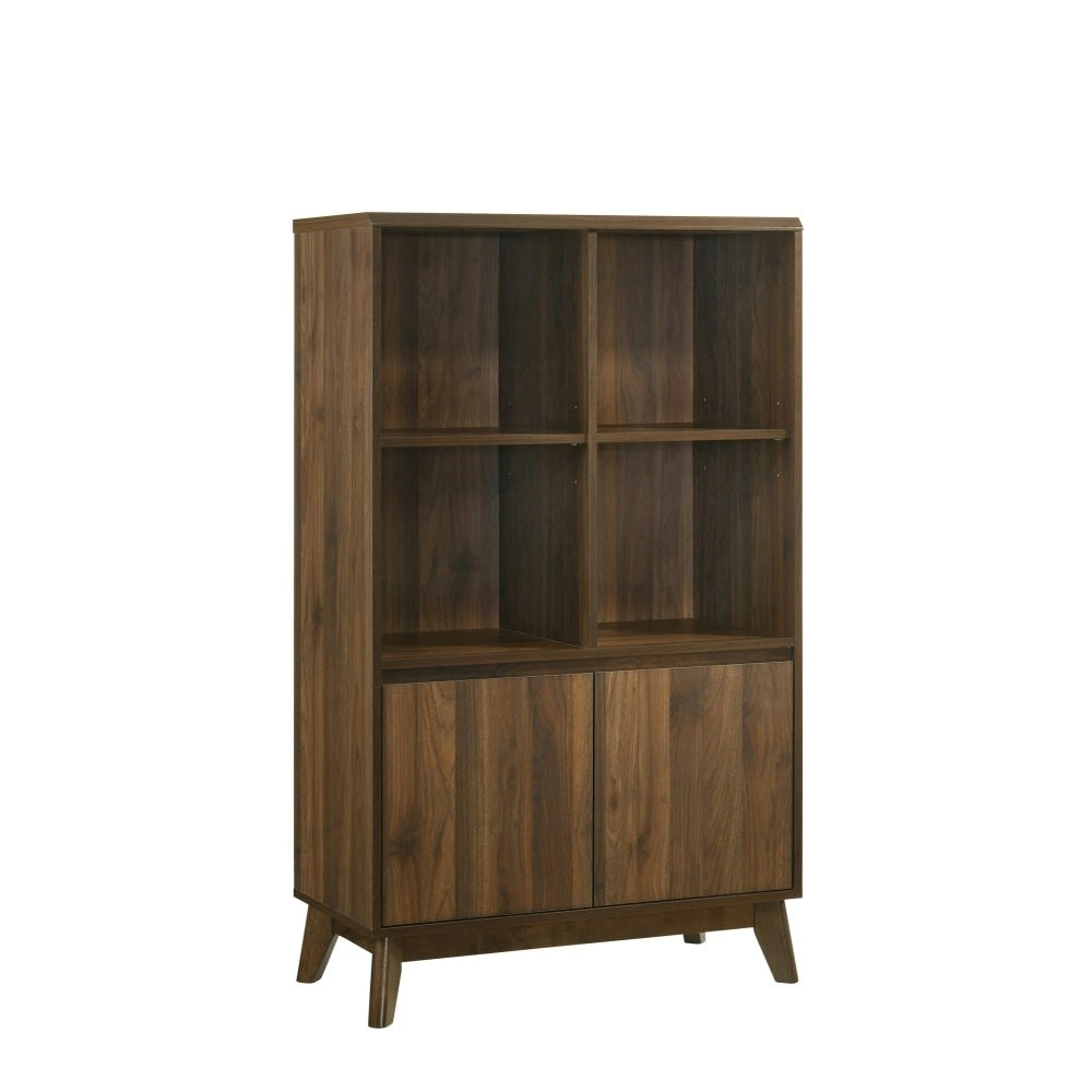 Design Square Audrey Modern Scandinavian 3-Tier Bookcase W/ 2-Doors - Walnut