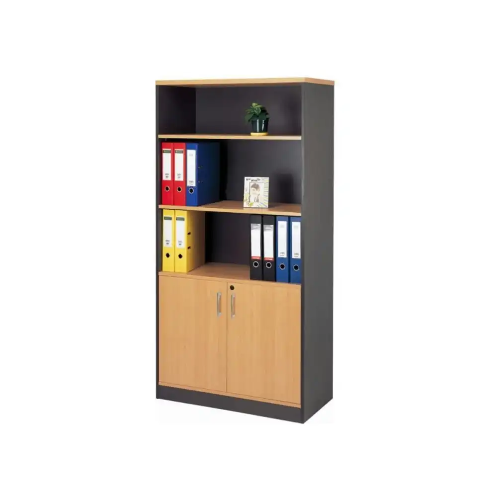 Mantone 2-Door High Bookcase  Office Storage Cabinet - Select Beech/Ironstone