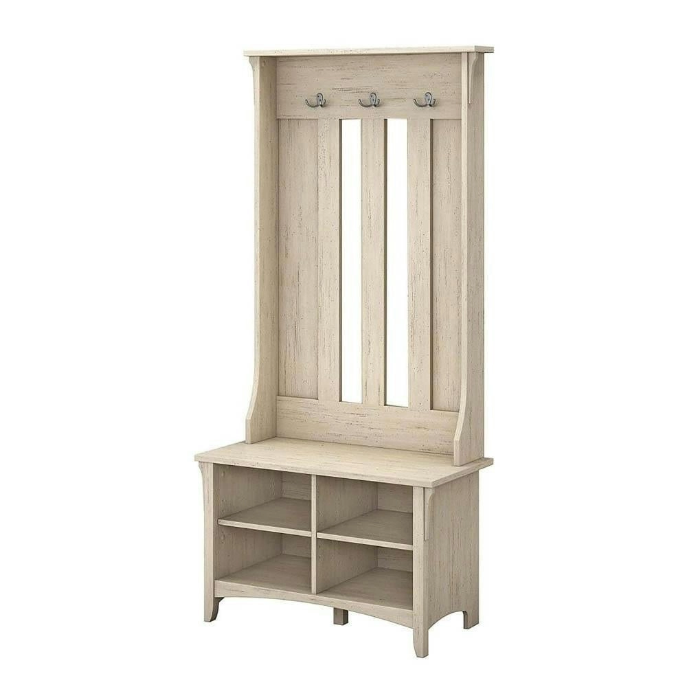 Maestro Furniture Salinas Coat Rack Hall Tree And Shoe Storage Cabinet - Antique White