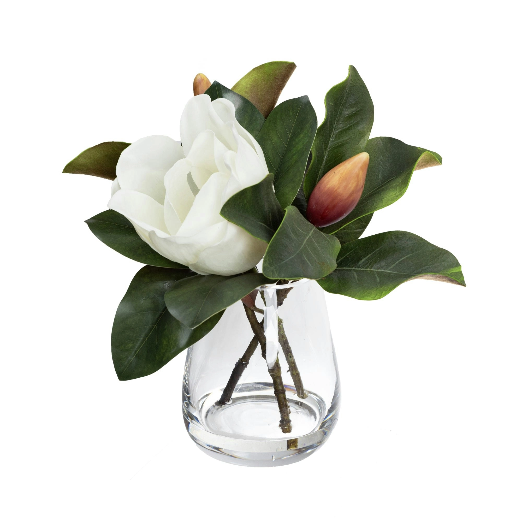 Glamorous Fusion Magnolia Artificial Fake Plant Decorative Arrangement 32cm In Glass