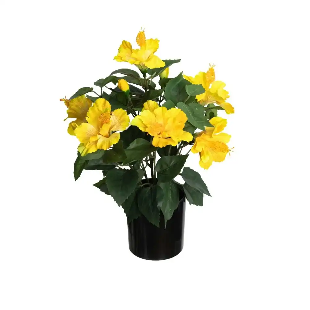 Glamorous Fusion Hibiscus Bush Artificial Fake Plant Decorative 42cm In Pot