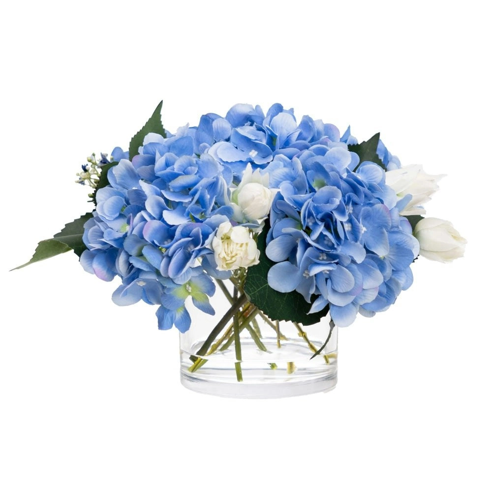 Glamorous Fusion Hydrangea Artificial Fake Plant Decorative Mixed Arrangement 25cm In Glass