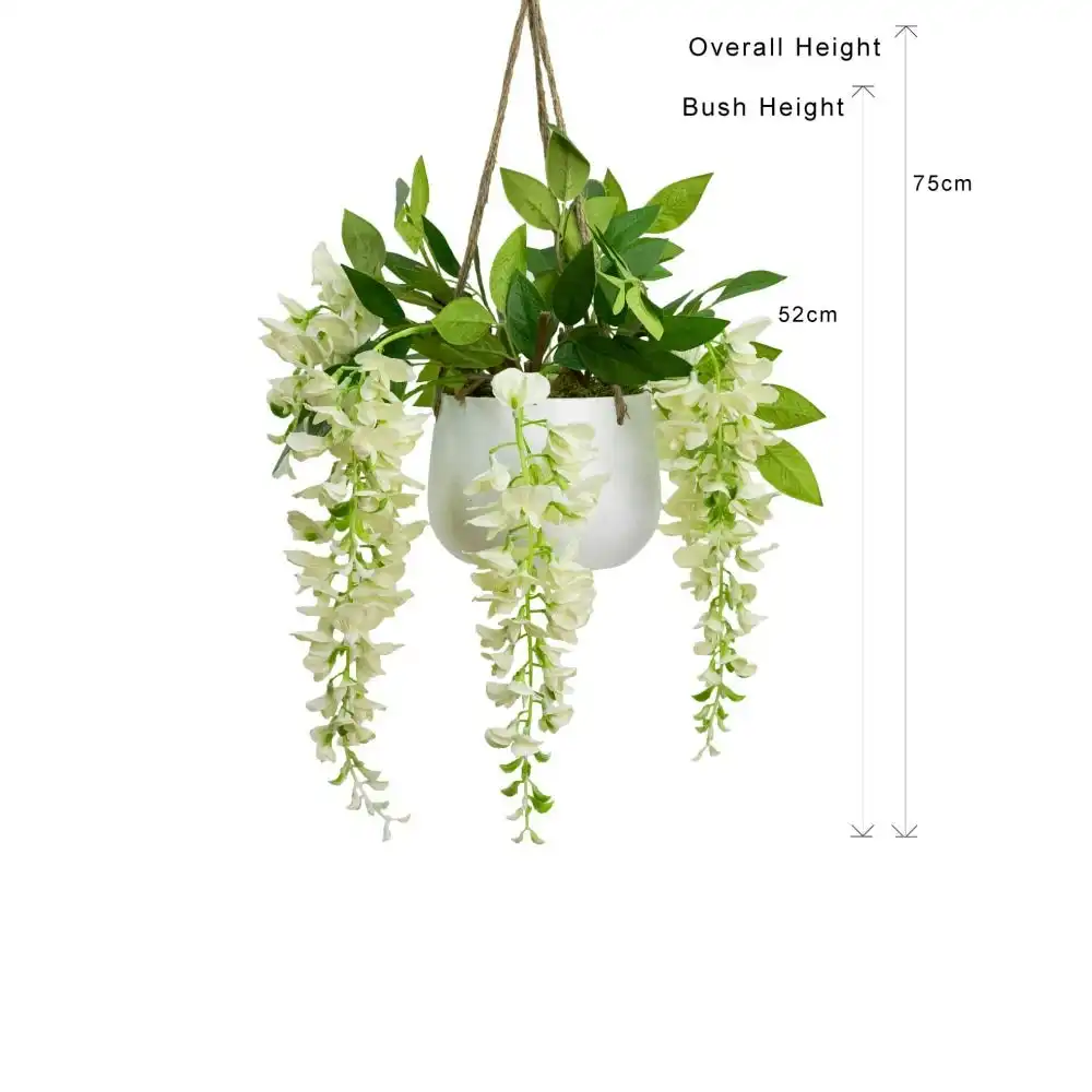 Glamorous Fusion Wisteria 75cm Artificial Fake Plant Decorative Arrangement Cream In Hanging Planter