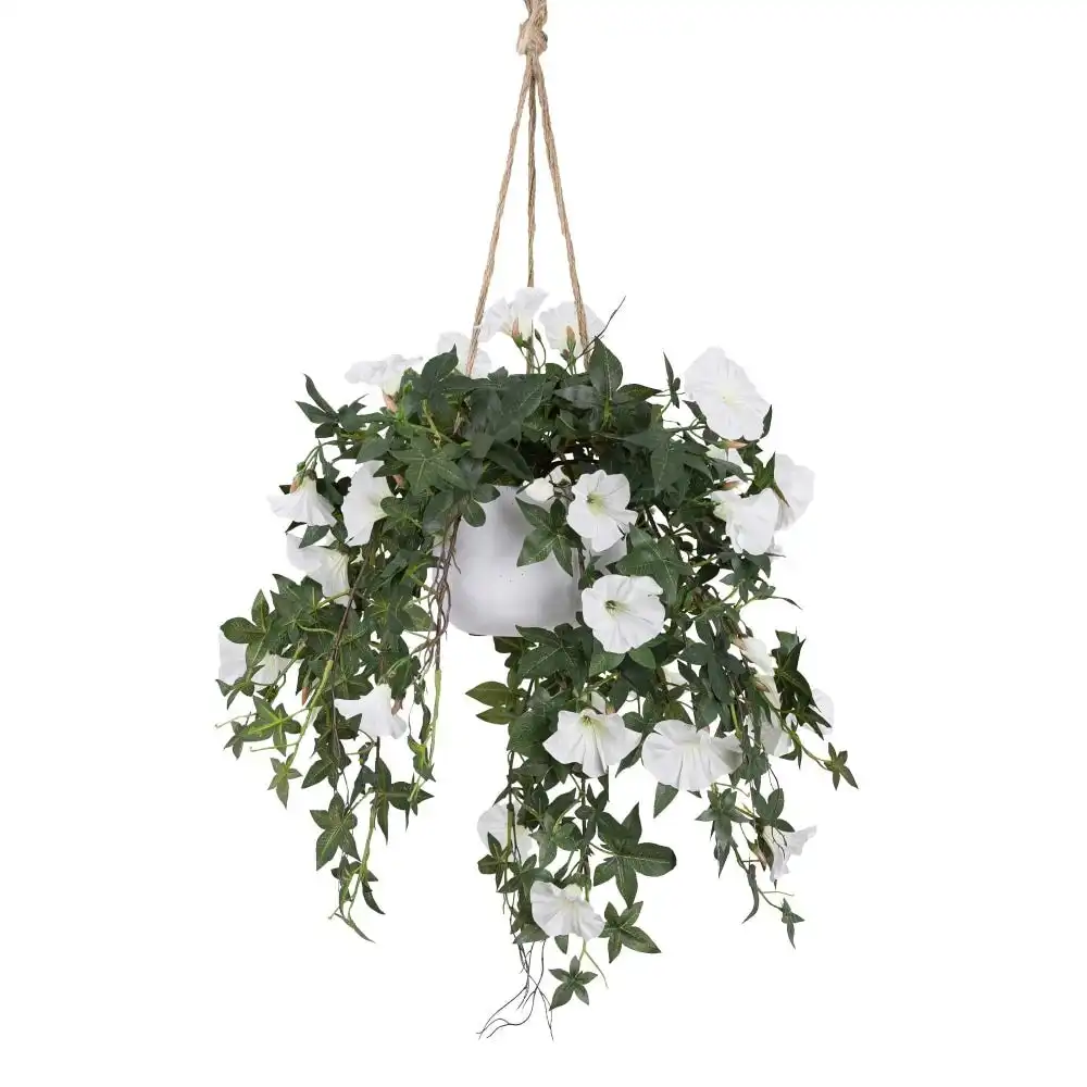 Glamorous Fusion Morning Glory Artificial Fake Plant Decorative Arrangement 75cm In Hanging Planter Pink